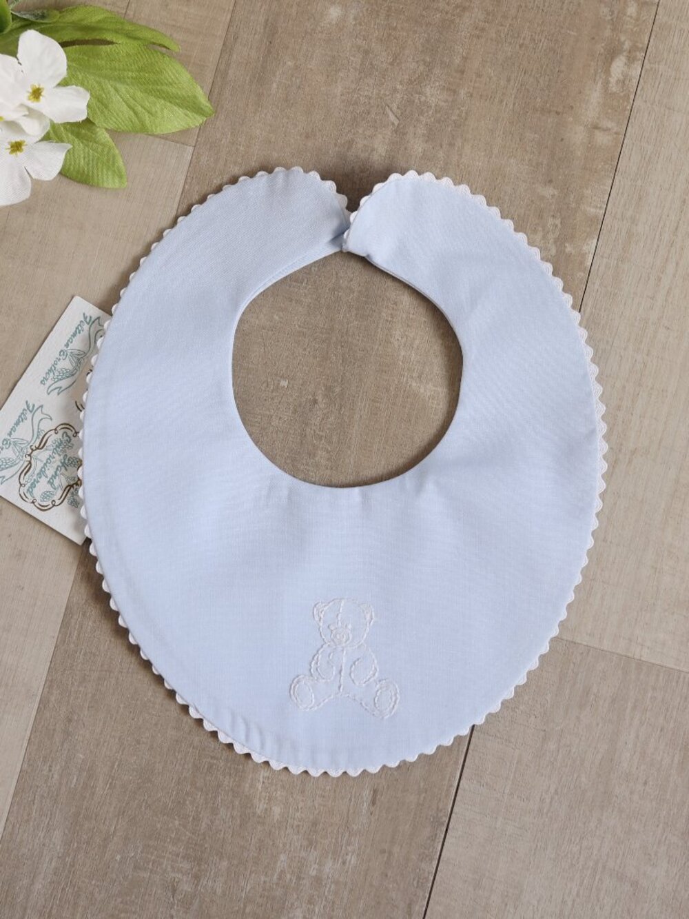 RARE Blue Heirloom Bib White Teddy Bear RicRac Trim Feltman Brother Unisex NWT